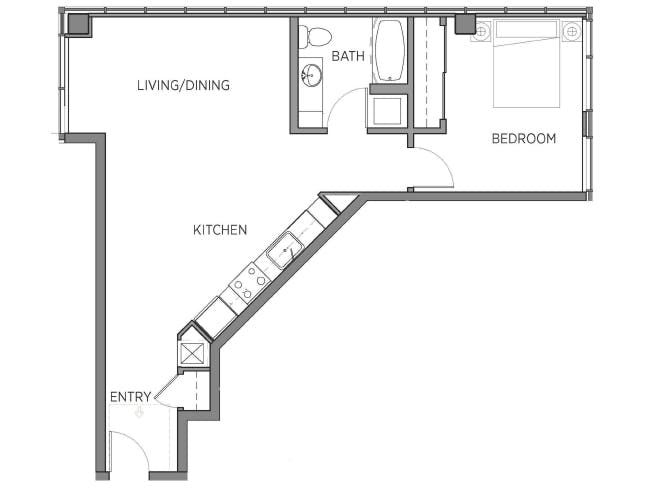 A3e floor plan, 1 Bedroom, 1 Bathroom at AMLI Waterfront apartments