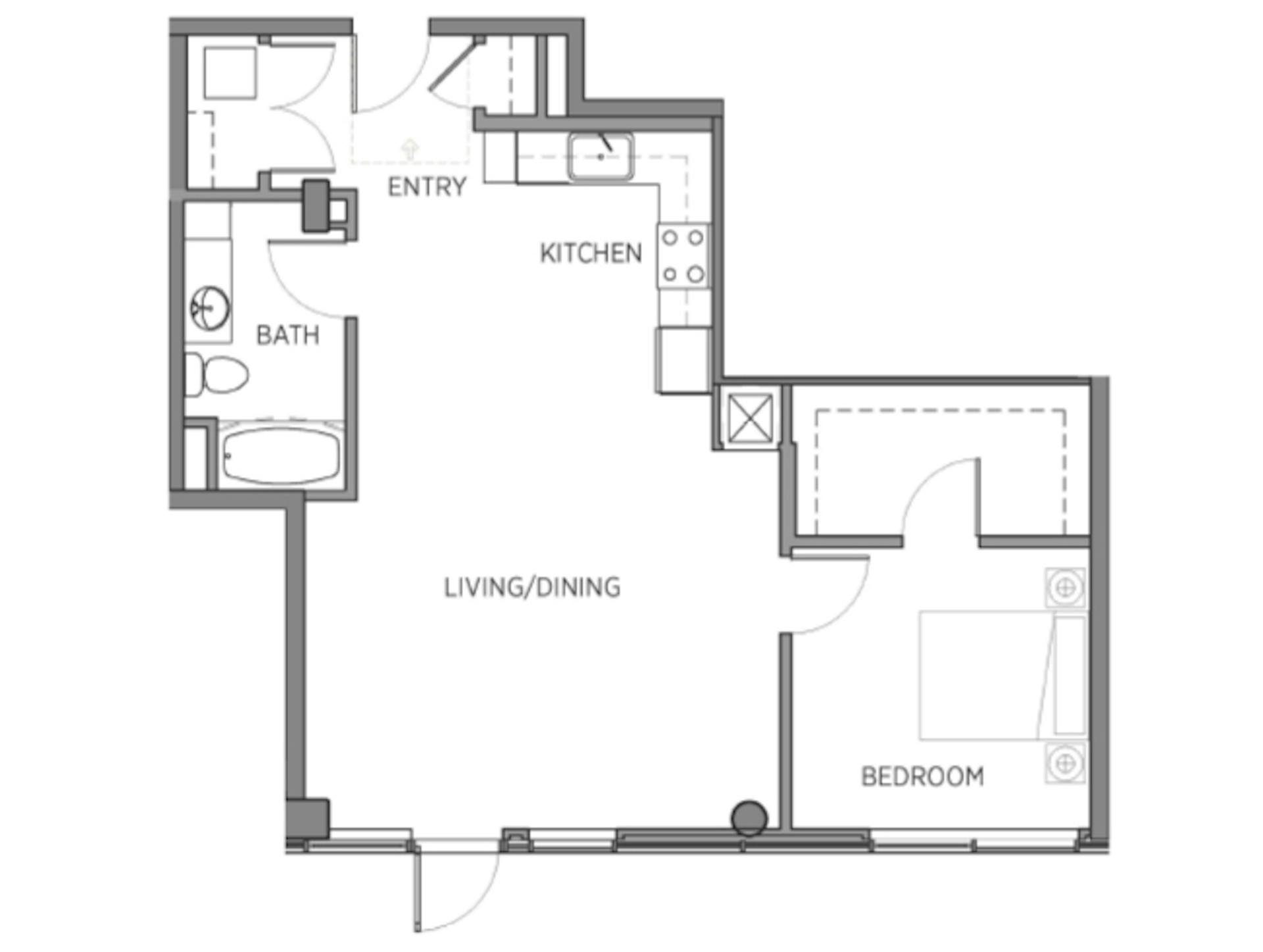 A4 floor plan, 1 Bedroom, 1 Bathroom at AMLI Waterfront apartments