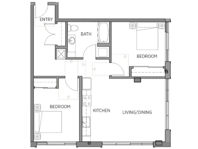 B4 floor plan, 2 Bedroom, 1 Bathroom at AMLI Waterfront apartments