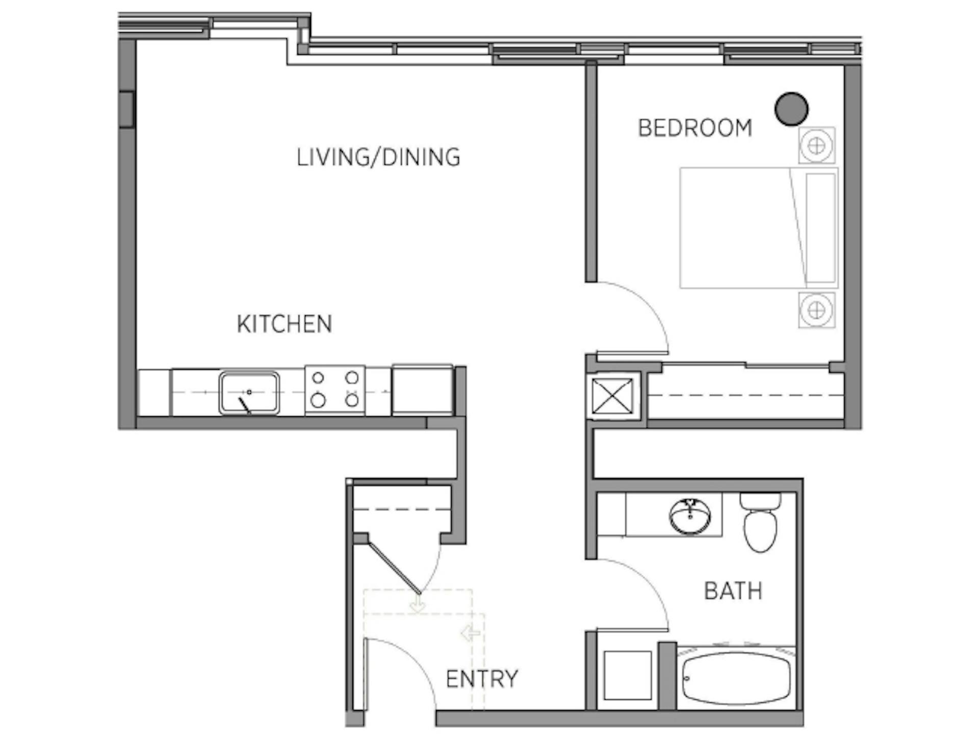 A3a floor plan, 1 Bedroom, 1 Bathroom at AMLI Waterfront apartments
