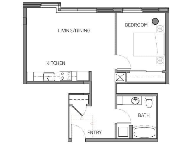 A3a floor plan, 1 Bedroom, 1 Bathroom at AMLI Waterfront apartments