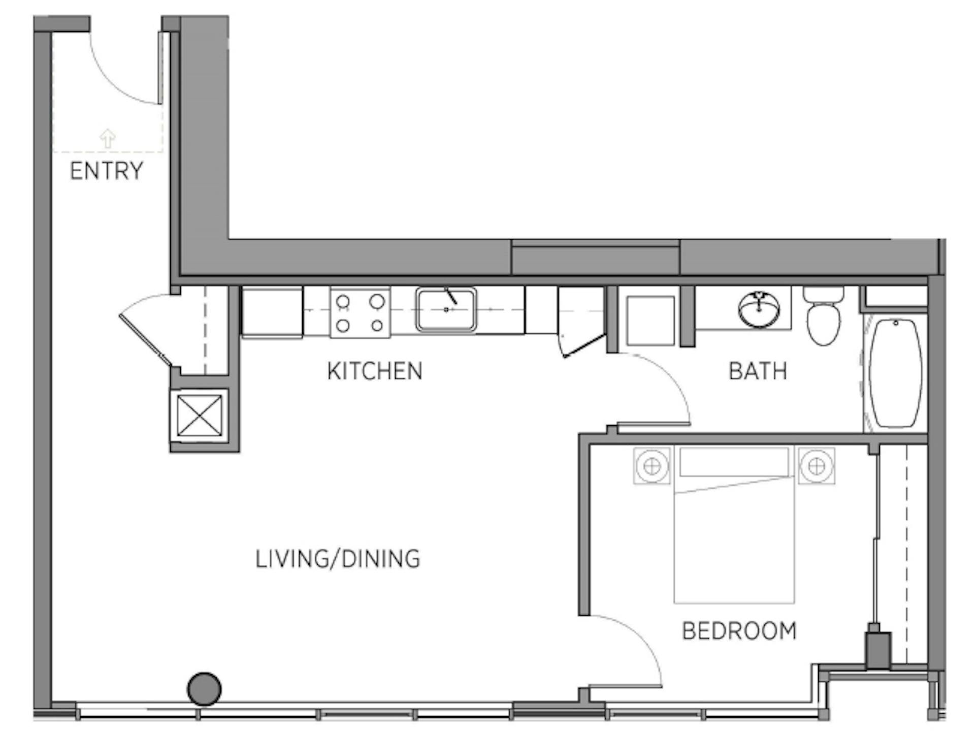 A3b floor plan, 1 Bedroom, 1 Bathroom at AMLI Waterfront apartments
