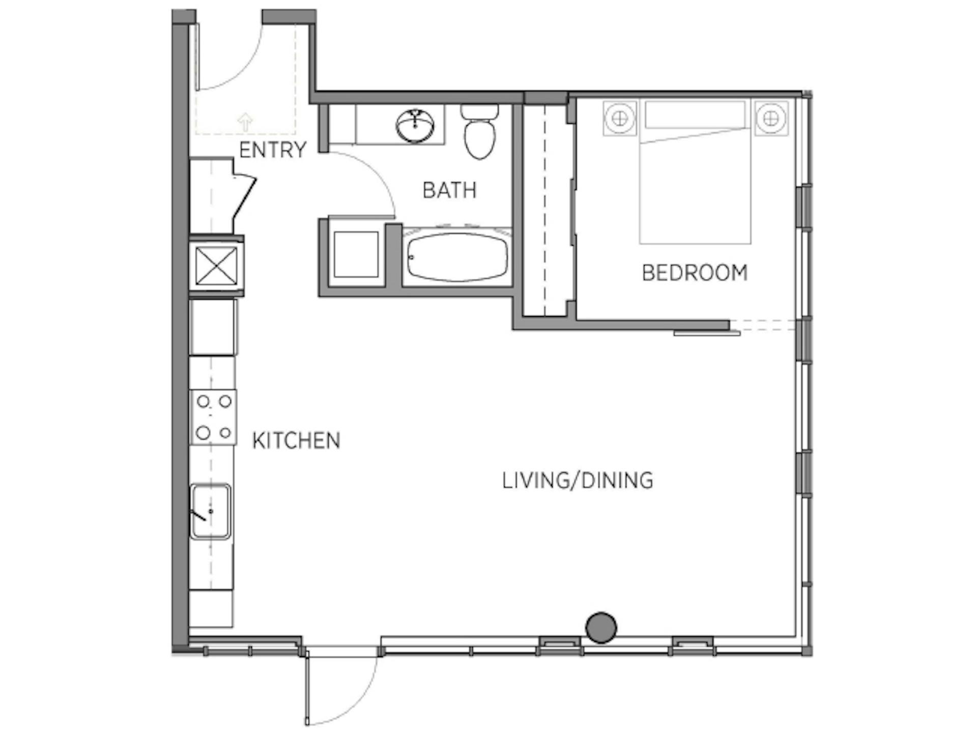 A3c floor plan, 1 Bedroom, 1 Bathroom at AMLI Waterfront apartments