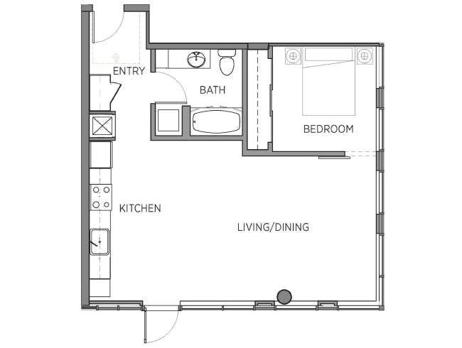A3c floor plan, 1 Bedroom, 1 Bathroom at AMLI Waterfront apartments