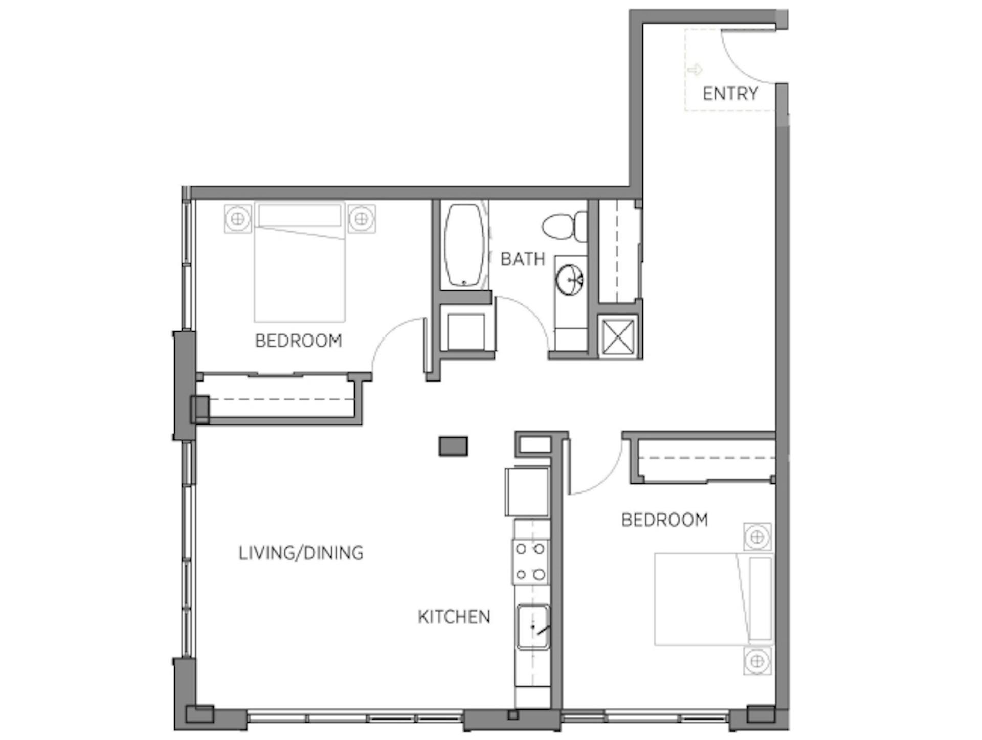 B5 floor plan, 2 Bedroom, 1 Bathroom at AMLI Waterfront apartments