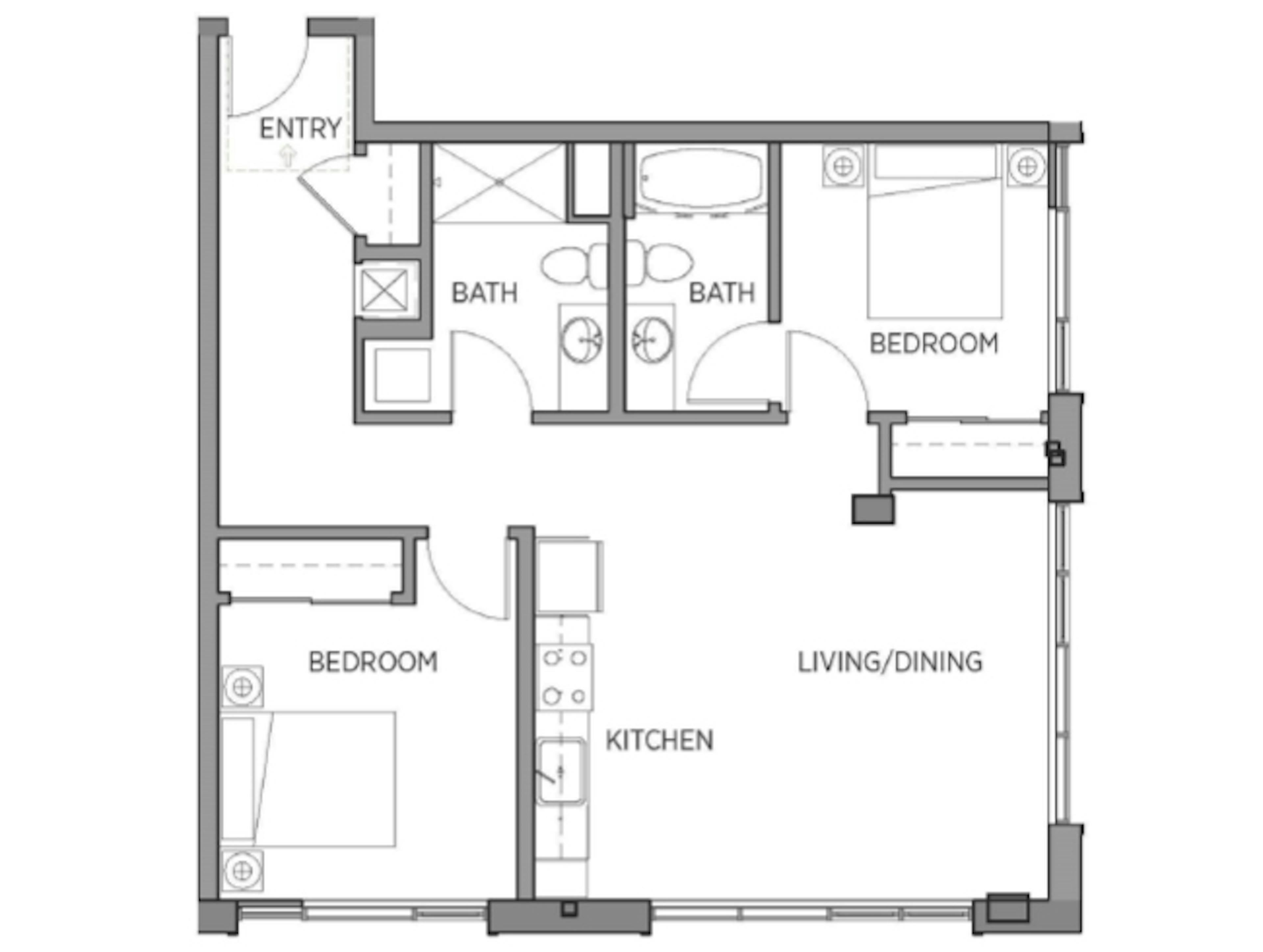 C3 floor plan, 2 Bedroom, 2 Bathroom at AMLI Waterfront apartments
