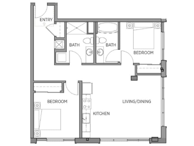C3 floor plan, 2 Bedroom, 2 Bathroom at AMLI Waterfront apartments
