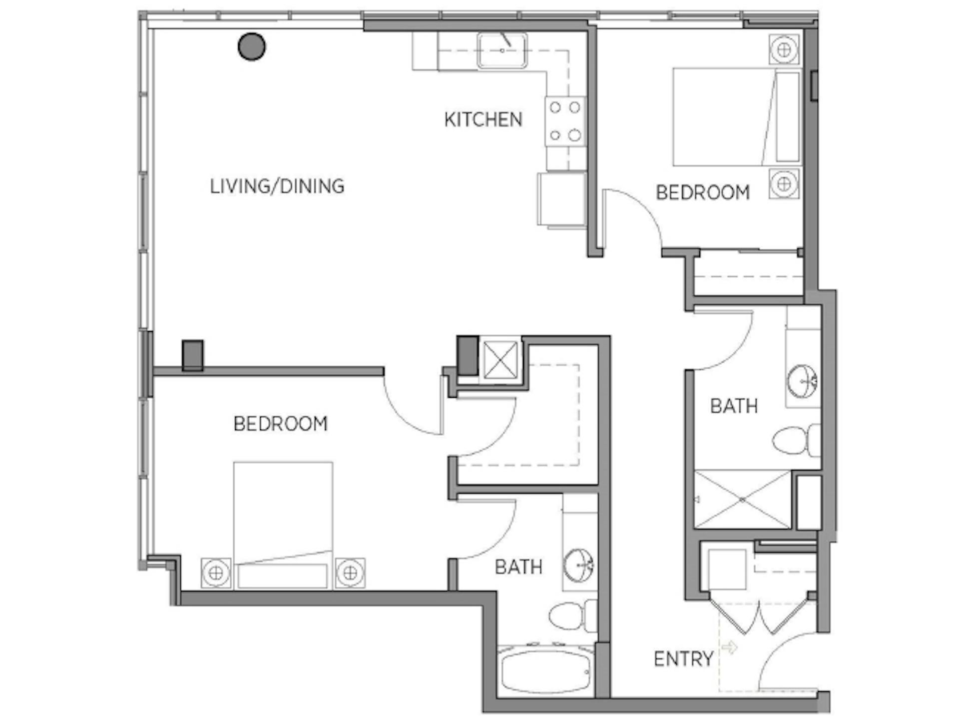 C3a floor plan, 2 Bedroom, 2 Bathroom at AMLI Waterfront apartments