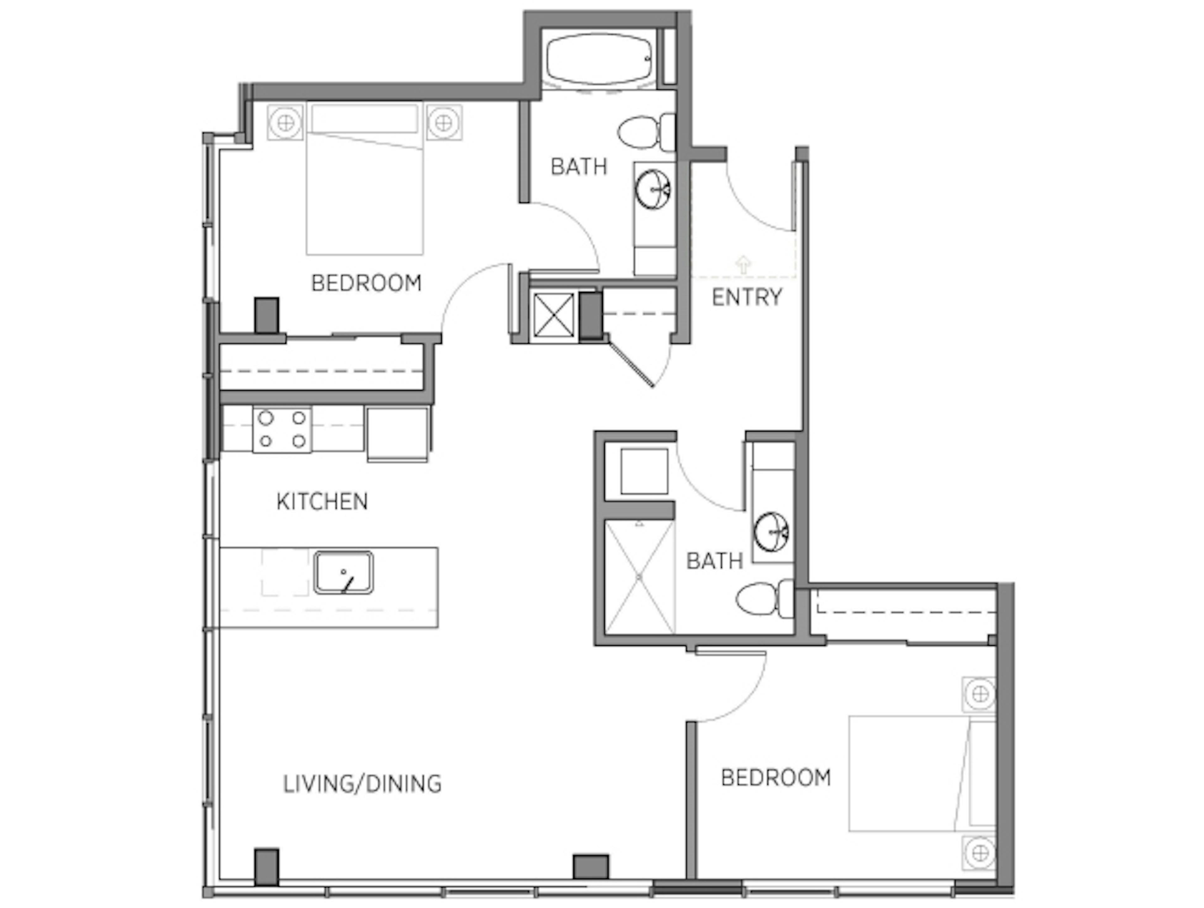 C4 floor plan, 2 Bedroom, 2 Bathroom at AMLI Waterfront apartments