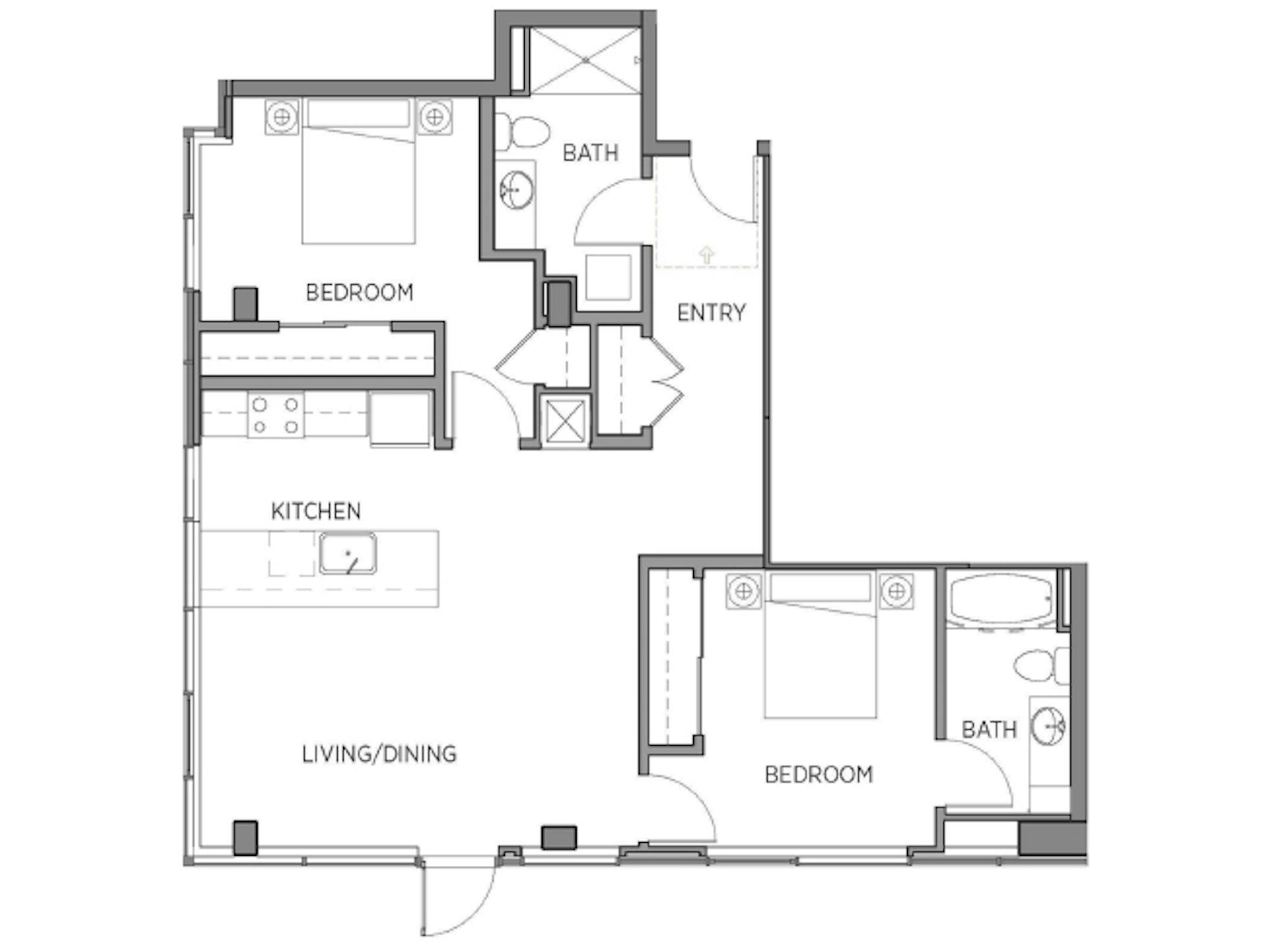 C4a floor plan, 2 Bedroom, 2 Bathroom at AMLI Waterfront apartments