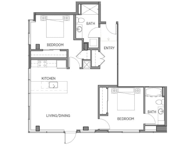 C4a floor plan, 2 Bedroom, 2 Bathroom at AMLI Waterfront apartments