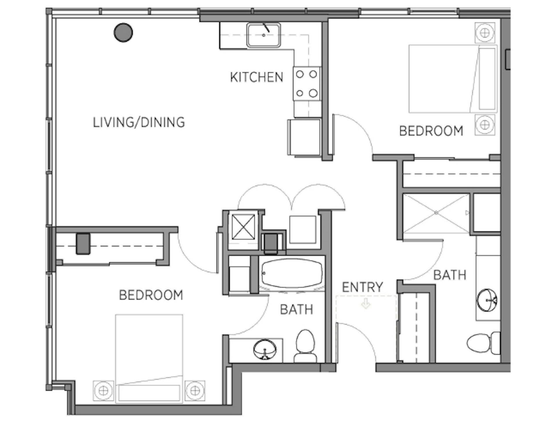 C5 floor plan, 2 Bedroom, 2 Bathroom at AMLI Waterfront apartments