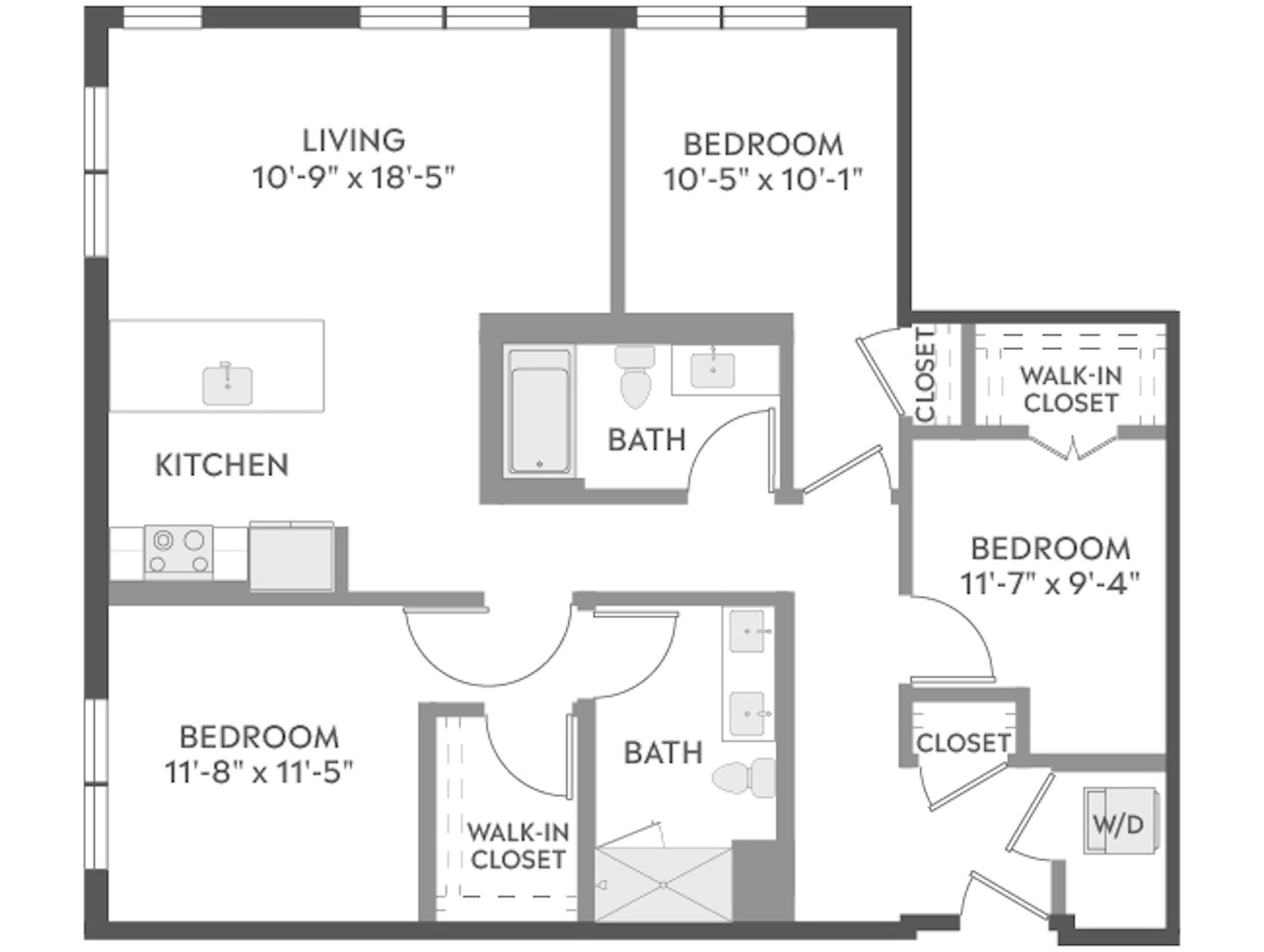 D3b floor plan, 3 Bedroom, 2 Bathroom at AMLI Redmond Way