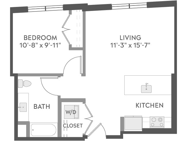 A2fZ floor plan, 1 Bedroom, 1 Bathroom at AMLI Redmond Way