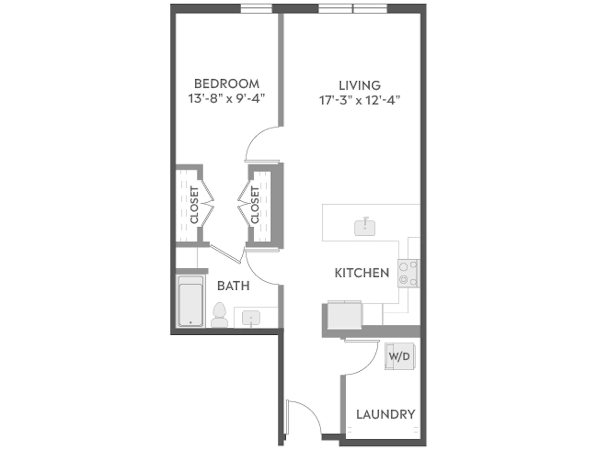 A4a floor plan, 1 Bedroom, 1 Bathroom at AMLI Redmond Way