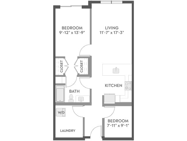 B3a floor plan, 2 Bedroom, 1 Bathroom at AMLI Redmond Way