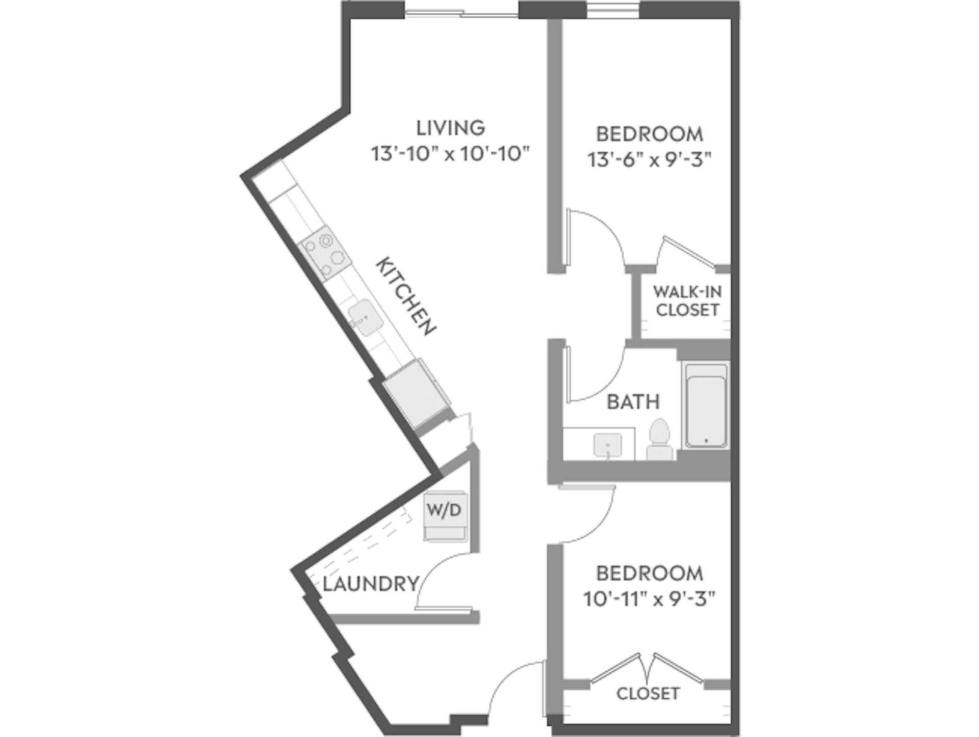 B3 floor plan, 2 Bedroom, 1 Bathroom at AMLI Redmond Way