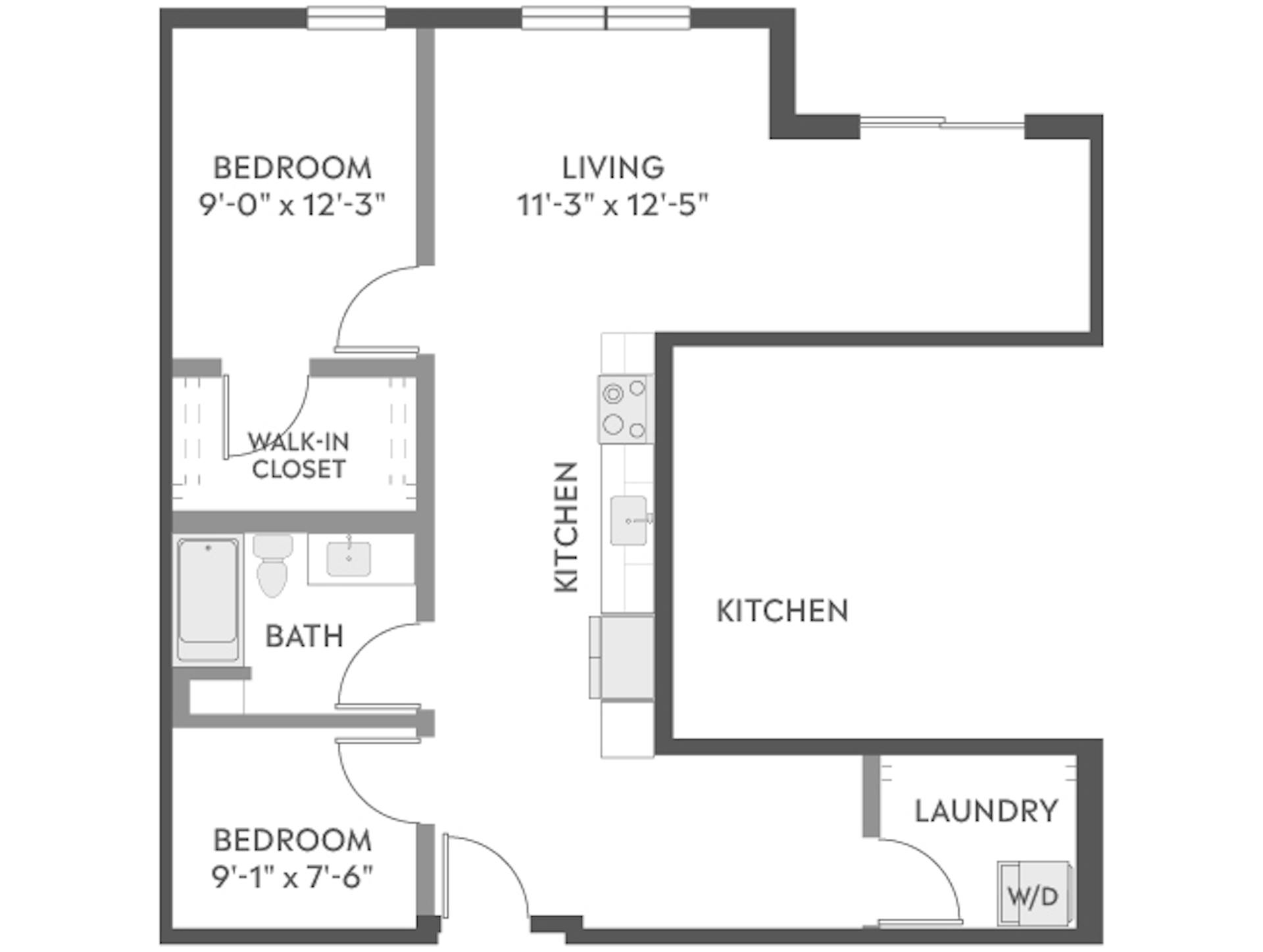 B4 floor plan, 2 Bedroom, 1 Bathroom at AMLI Redmond Way