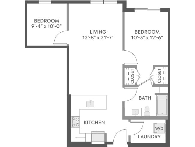 B4a floor plan, 2 Bedroom, 1 Bathroom at AMLI Redmond Way