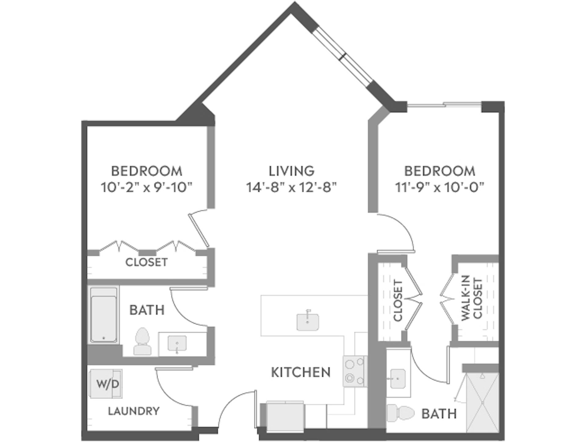 C4 floor plan, 2 Bedroom, 2 Bathroom at AMLI Redmond Way