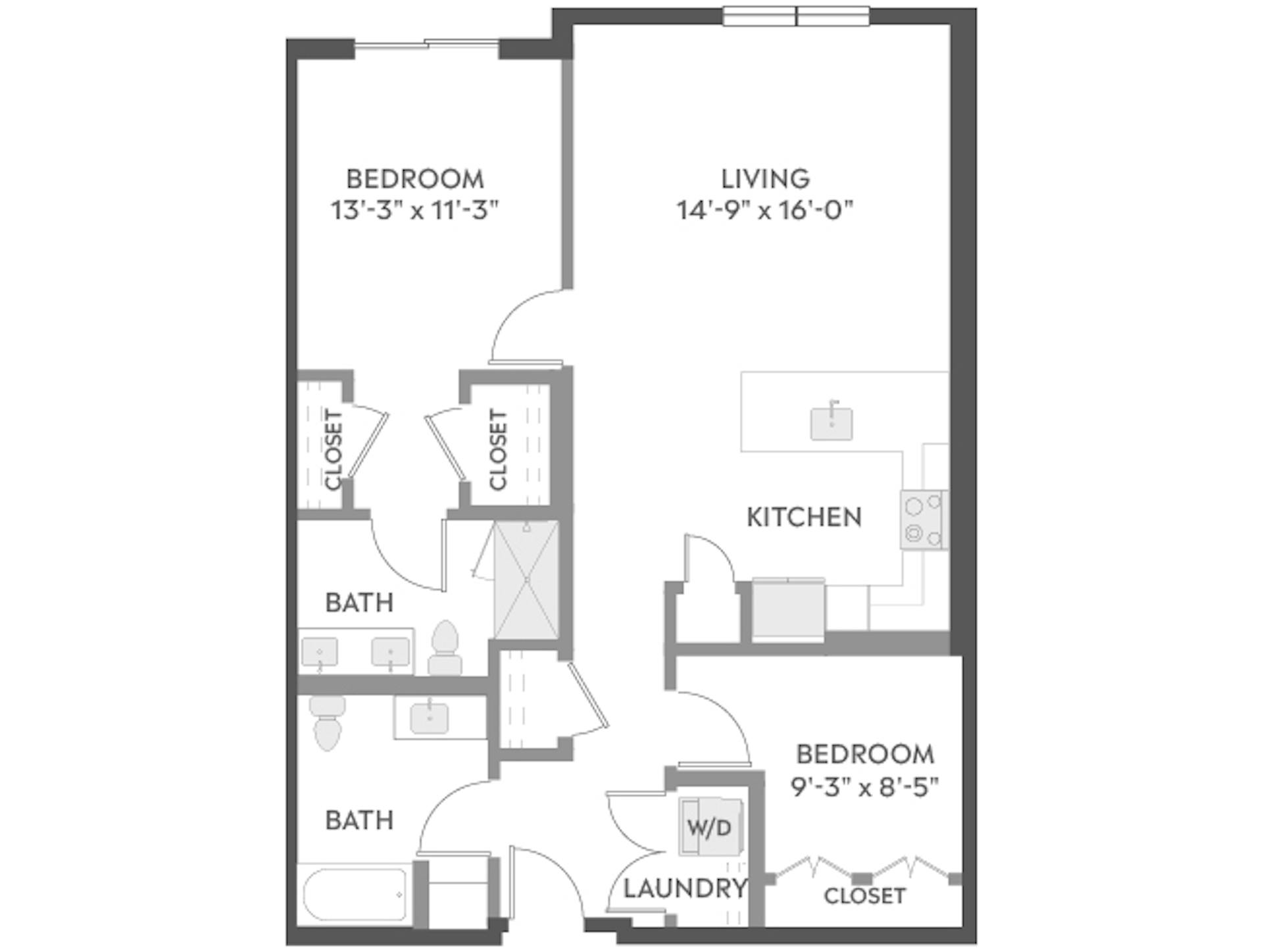 C5Z floor plan, 2 Bedroom, 2 Bathroom at AMLI Redmond Way