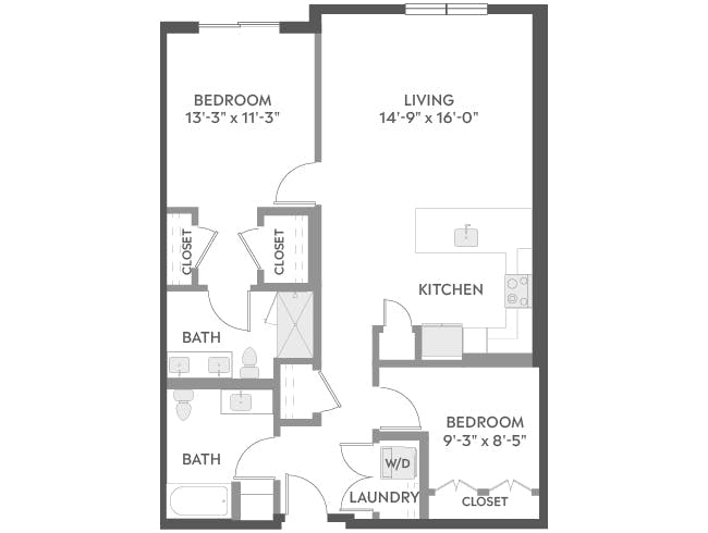 C5Z floor plan, 2 Bedroom, 2 Bathroom at AMLI Redmond Way