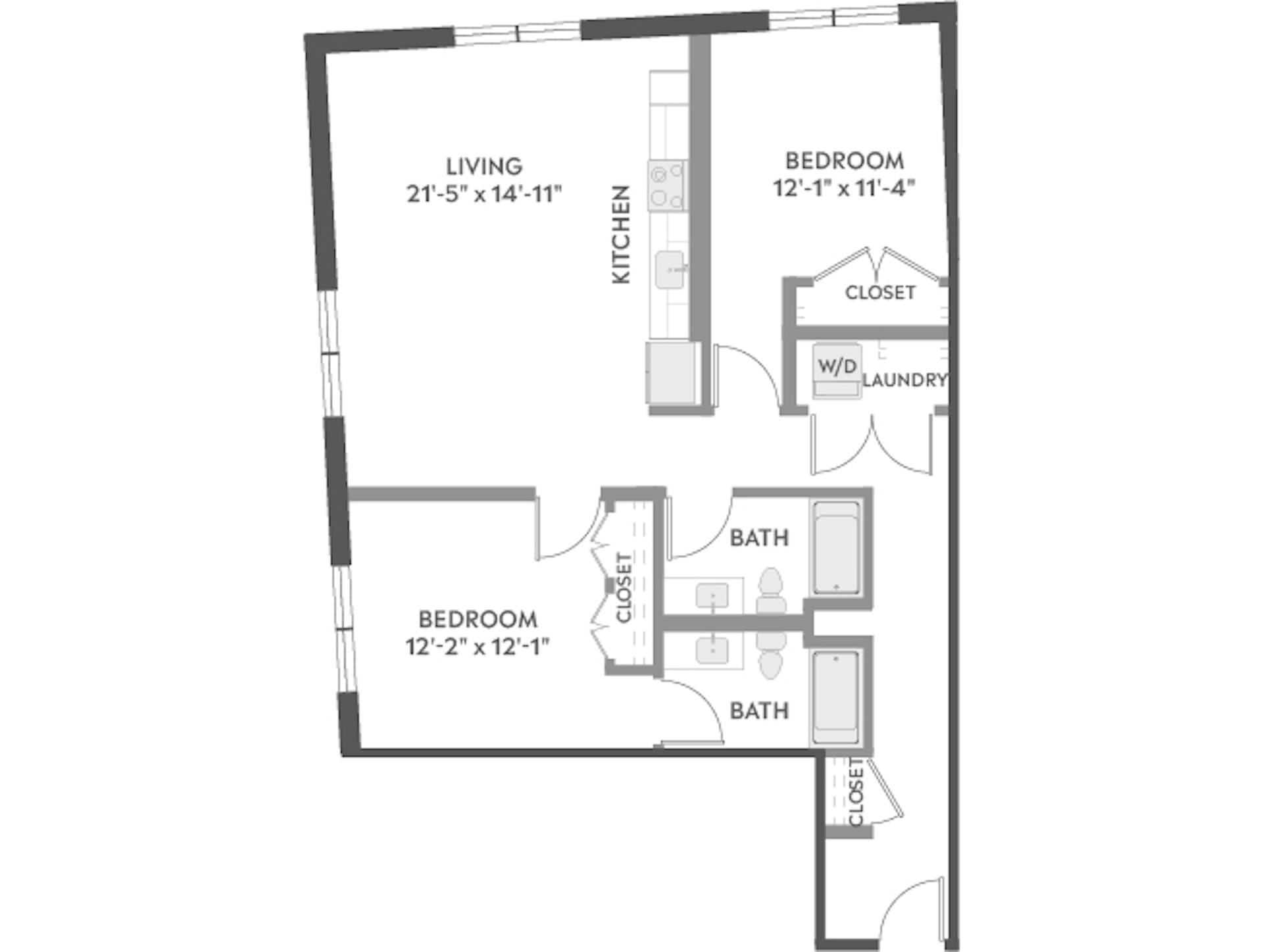 C6 floor plan, 2 Bedroom, 2 Bathroom at AMLI Redmond Way
