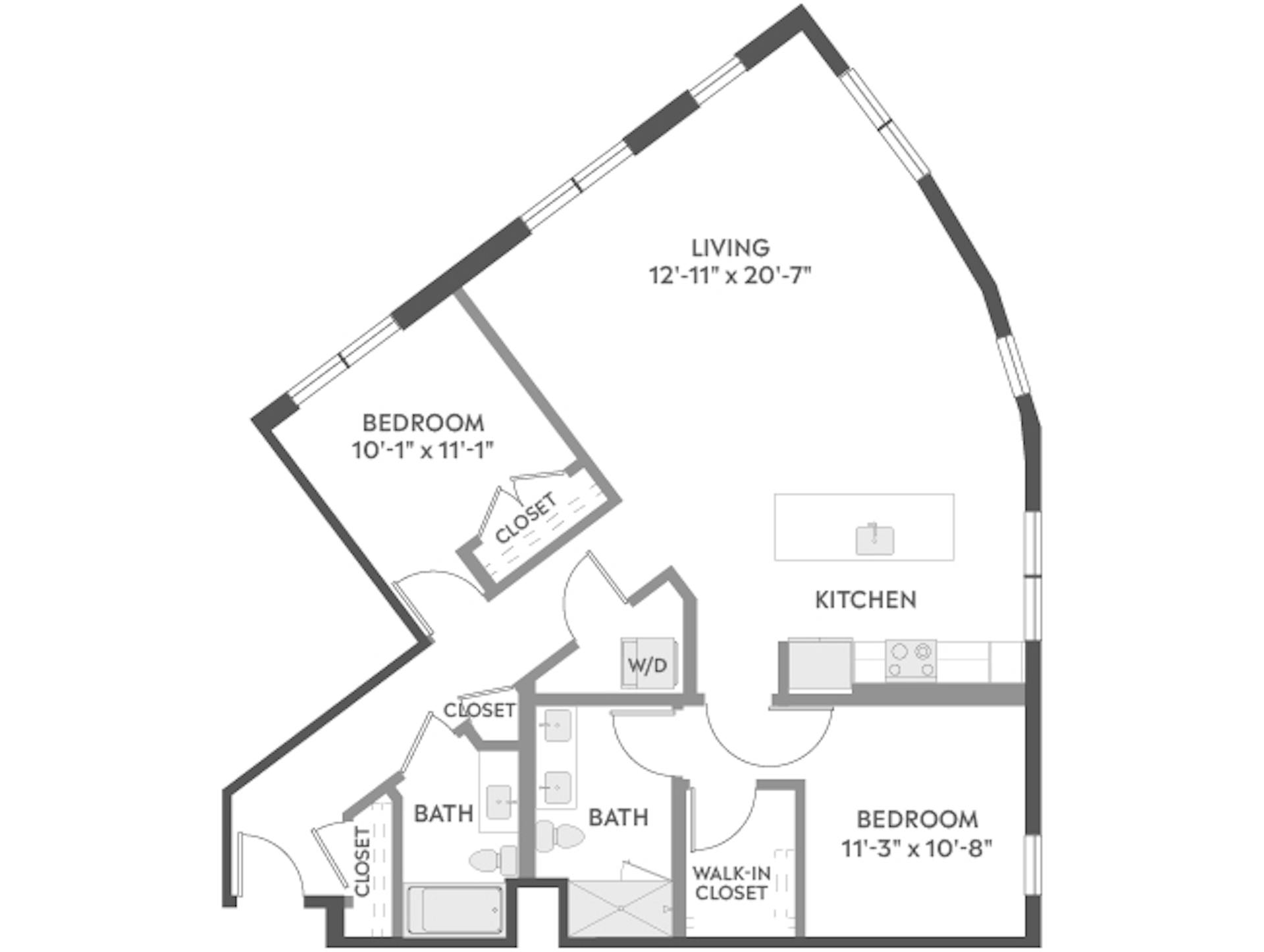 C7 floor plan, 2 Bedroom, 2 Bathroom at AMLI Redmond Way