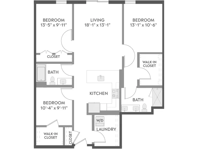 D3c floor plan, 3 Bedroom, 2 Bathroom at AMLI Redmond Way