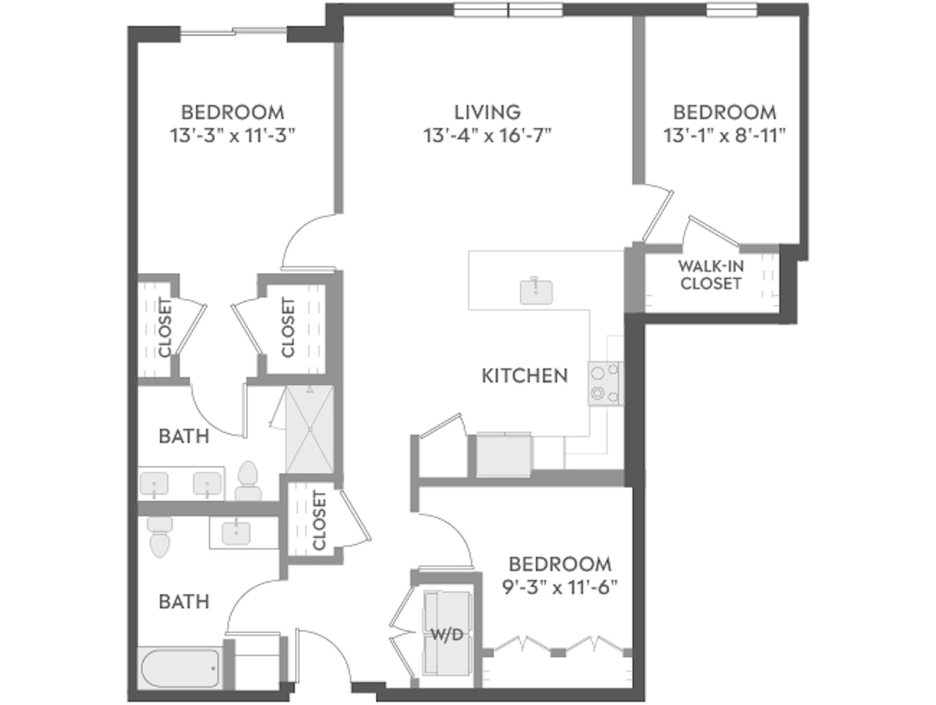 D3d floor plan, 3 Bedroom, 2 Bathroom at AMLI Redmond Way