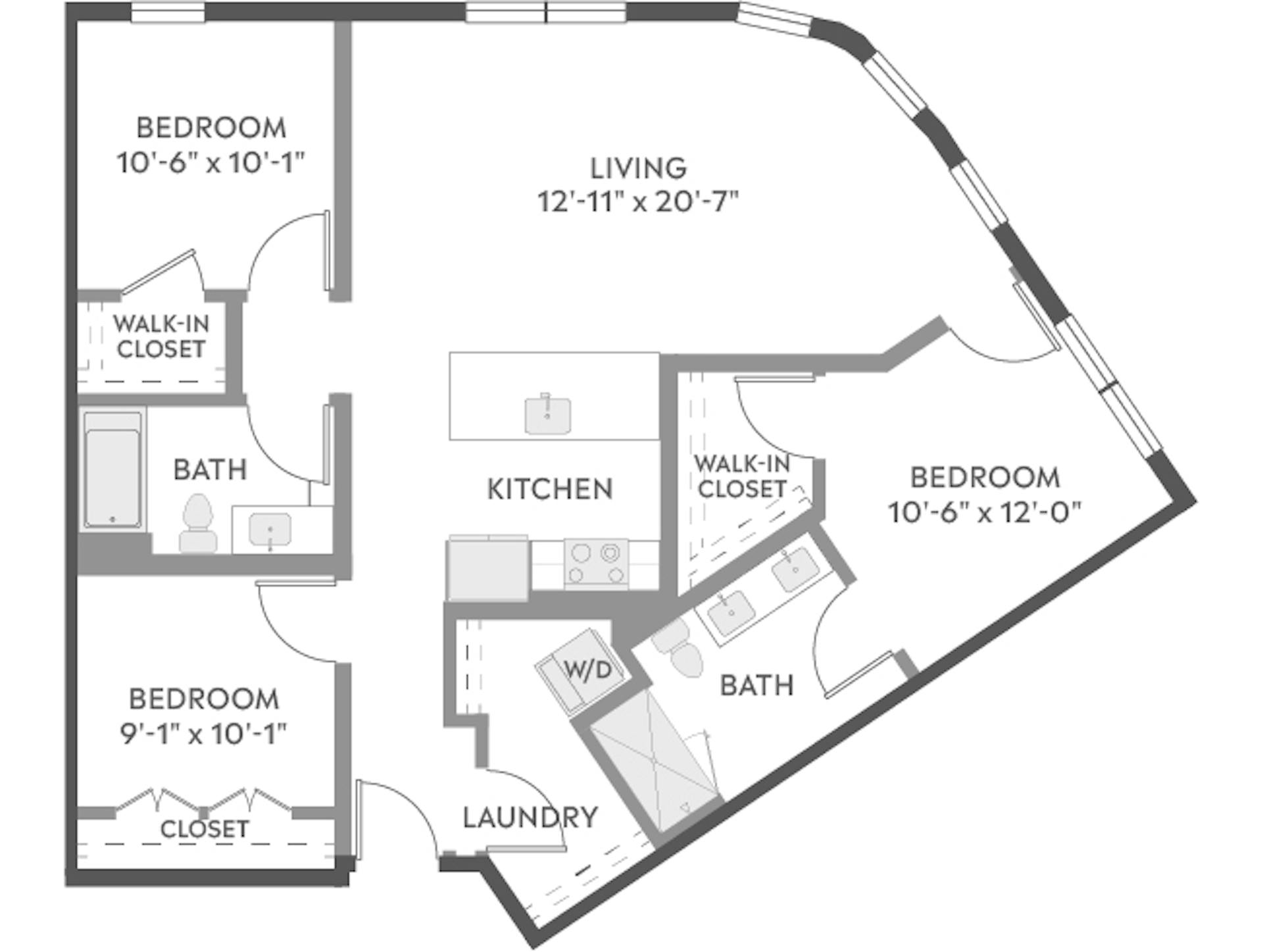 D3Z floor plan, 3 Bedroom, 2 Bathroom at AMLI Redmond Way