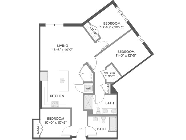 D4 floor plan, 3 Bedroom, 2 Bathroom at AMLI Redmond Way