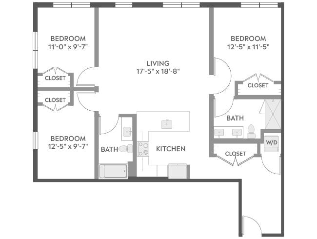 D4a floor plan, 3 Bedroom, 2 Bathroom at AMLI Redmond Way