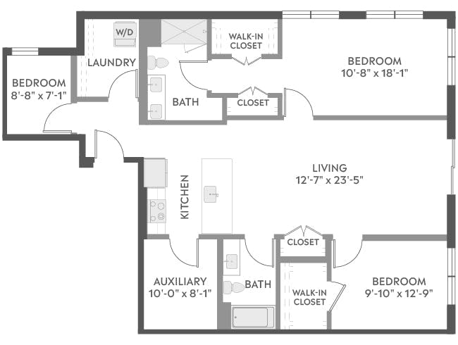 D5aD floor plan, 3 Bedroom, 2 Bathroom with den at AMLI Redmond Way