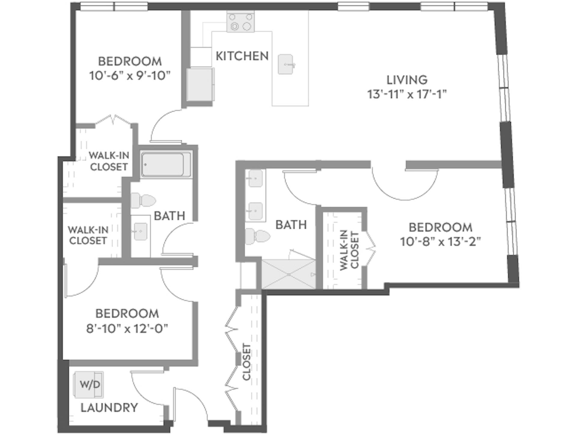D4b floor plan, 3 Bedroom, 2 Bathroom at AMLI Redmond Way