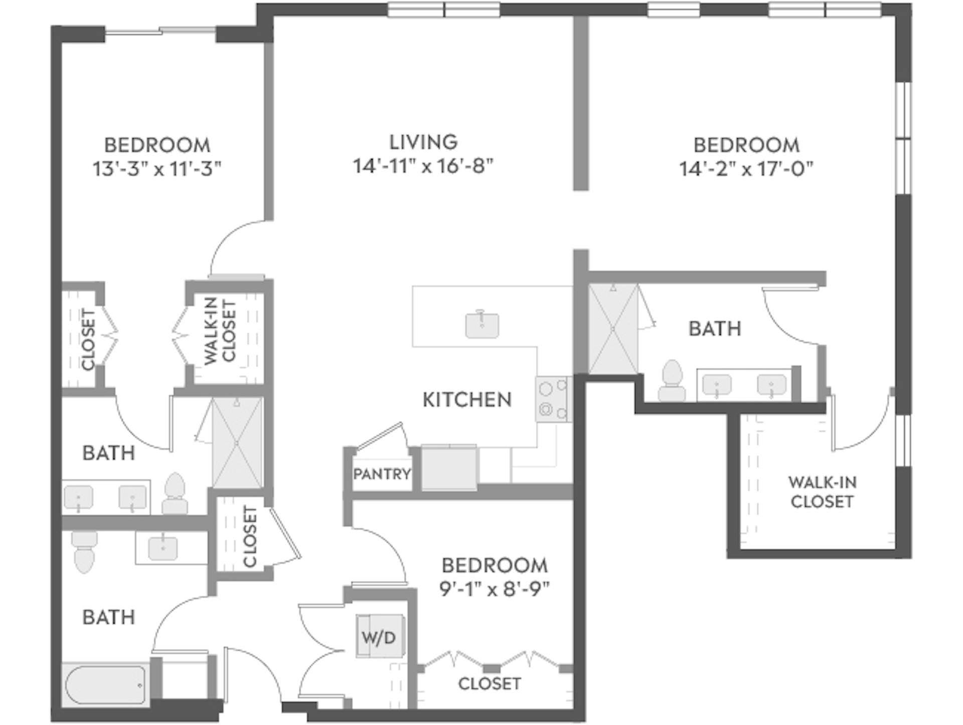 D7a floor plan, 3 Bedroom, 3 Bathroom at AMLI Redmond Way