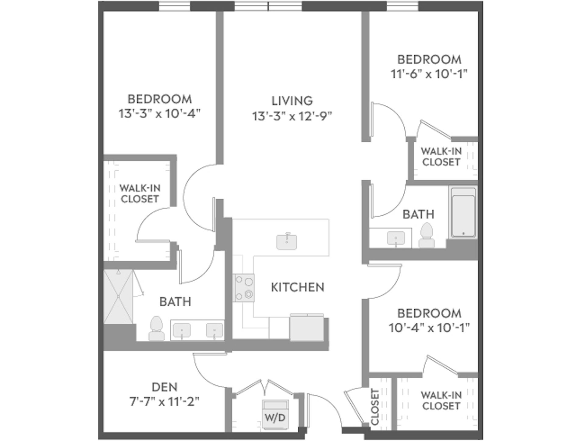 D5D floor plan, 3 Bedroom, 2 Bathroom with den at AMLI Redmond Way