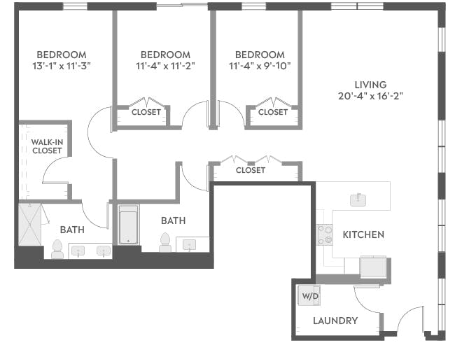 D7 floor plan, 3 Bedroom, 2 Bathroom at AMLI Redmond Way