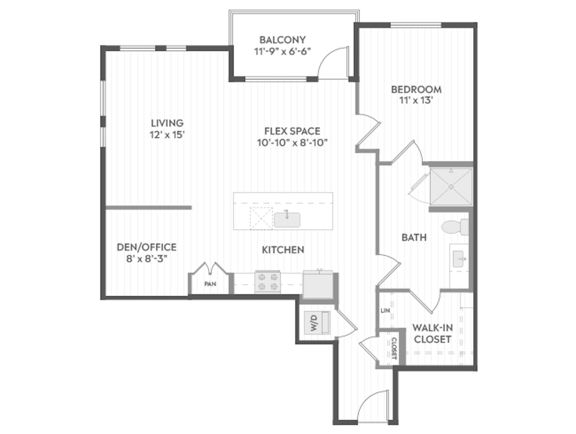 A6D floor plan, 1 Bedroom, 1 Bathroom, and Office at AMLI Aero apartments