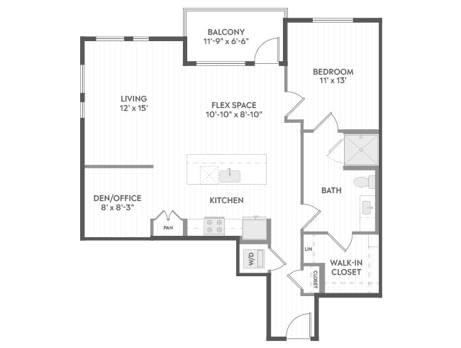 A6D floor plan, 1 Bedroom, 1 Bathroom, and Office at AMLI Aero apartments