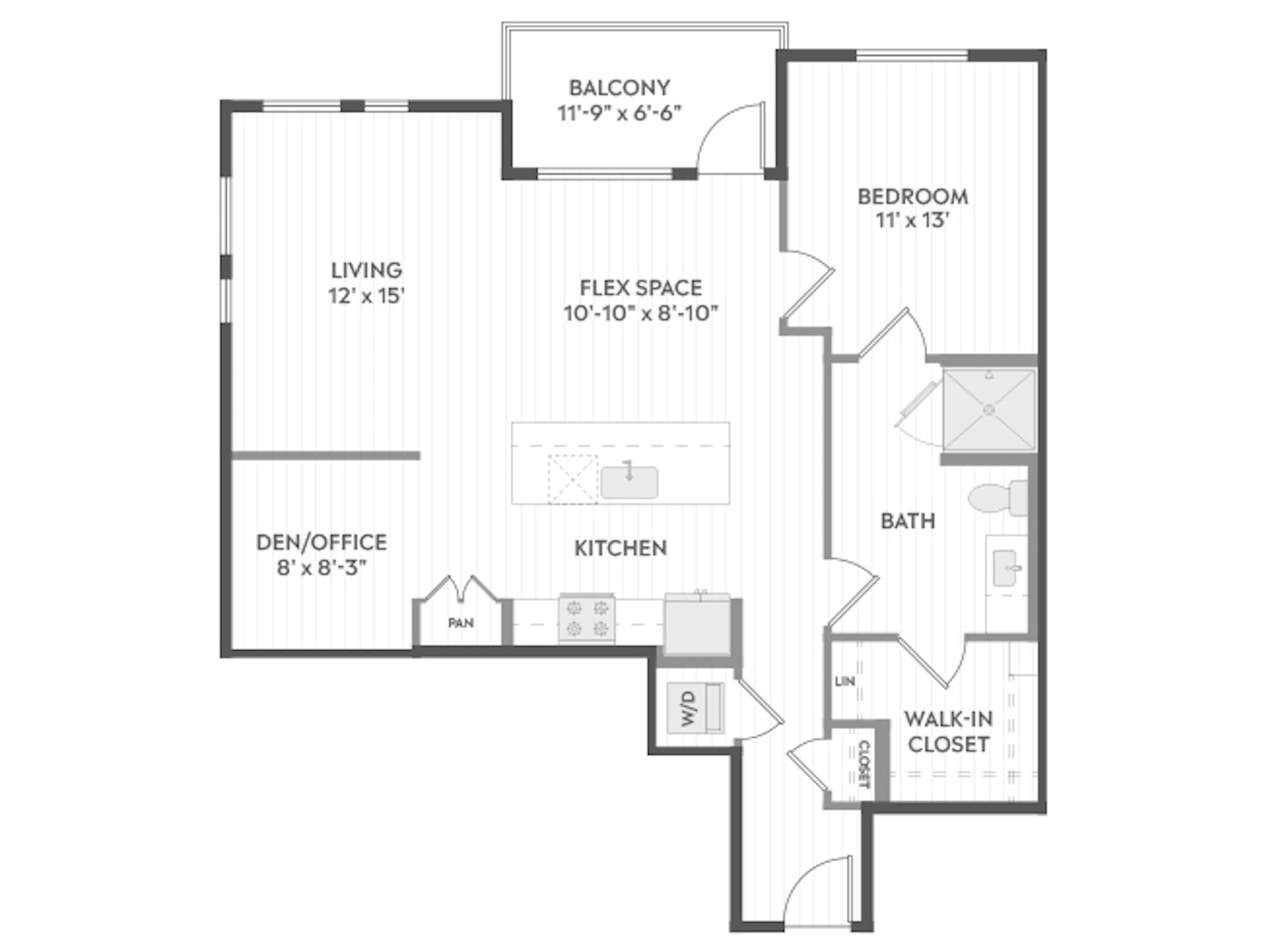 A6D floor plan, 1 Bedroom, 1 Bathroom, and Office at AMLI Aero apartments