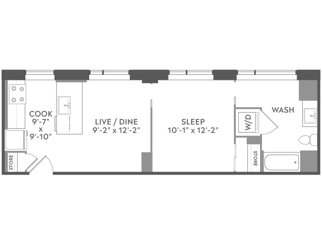 A1 floor plan, 1 Bedroom, 1 Bathroom at AMLI West Loop apartments