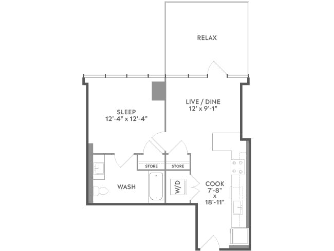 A2 floor plan, 1 Bedroom, 1 Bathroom at AMLI West Loop apartments