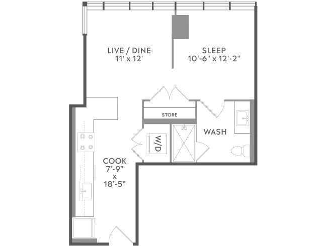 AMLI West Loop 1-bedroom floor plan image (A1a) - Chicago, IL