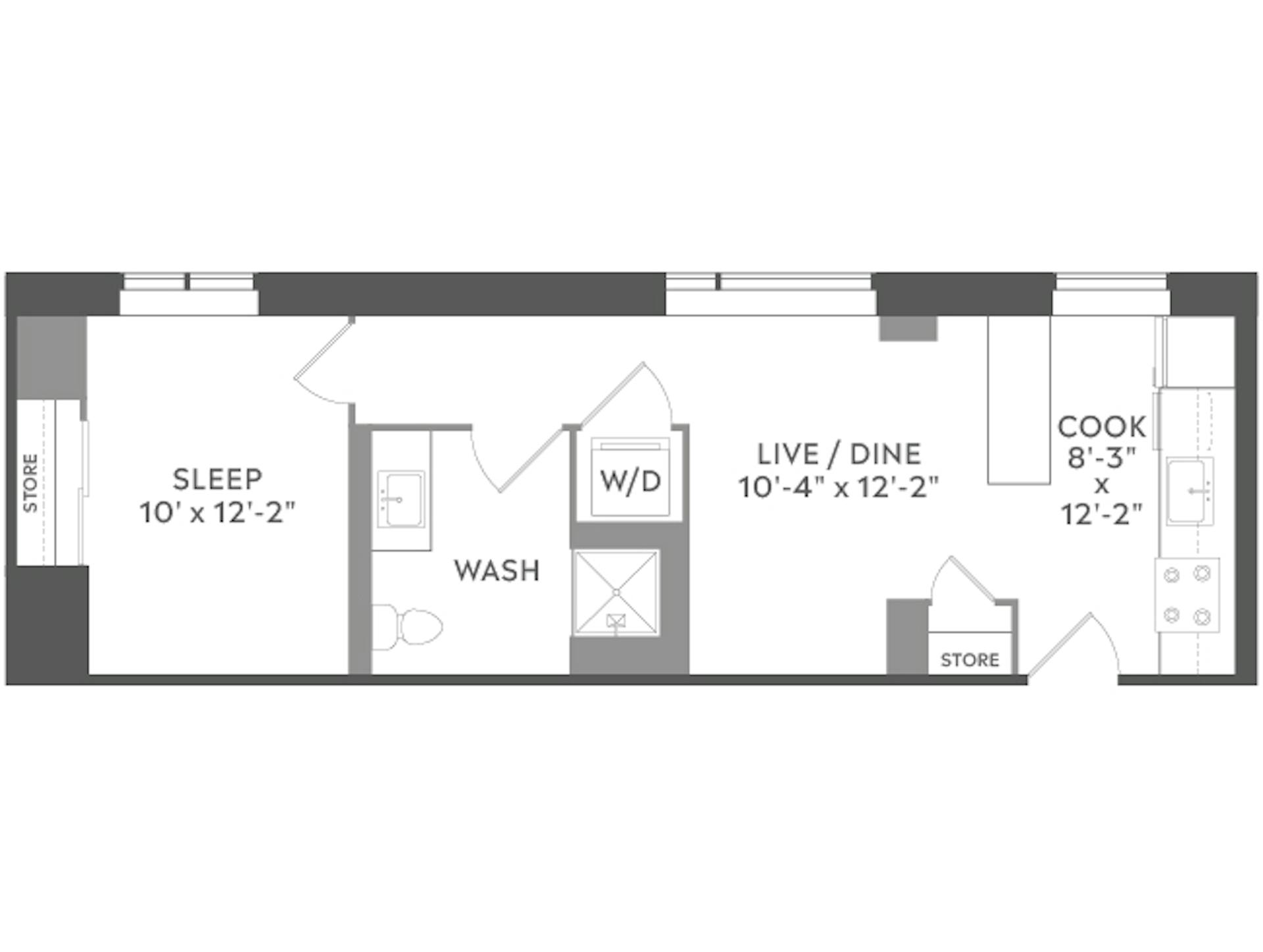 A2b floor plan, 1 Bedroom, 1 Bathroom at AMLI West Loop apartments