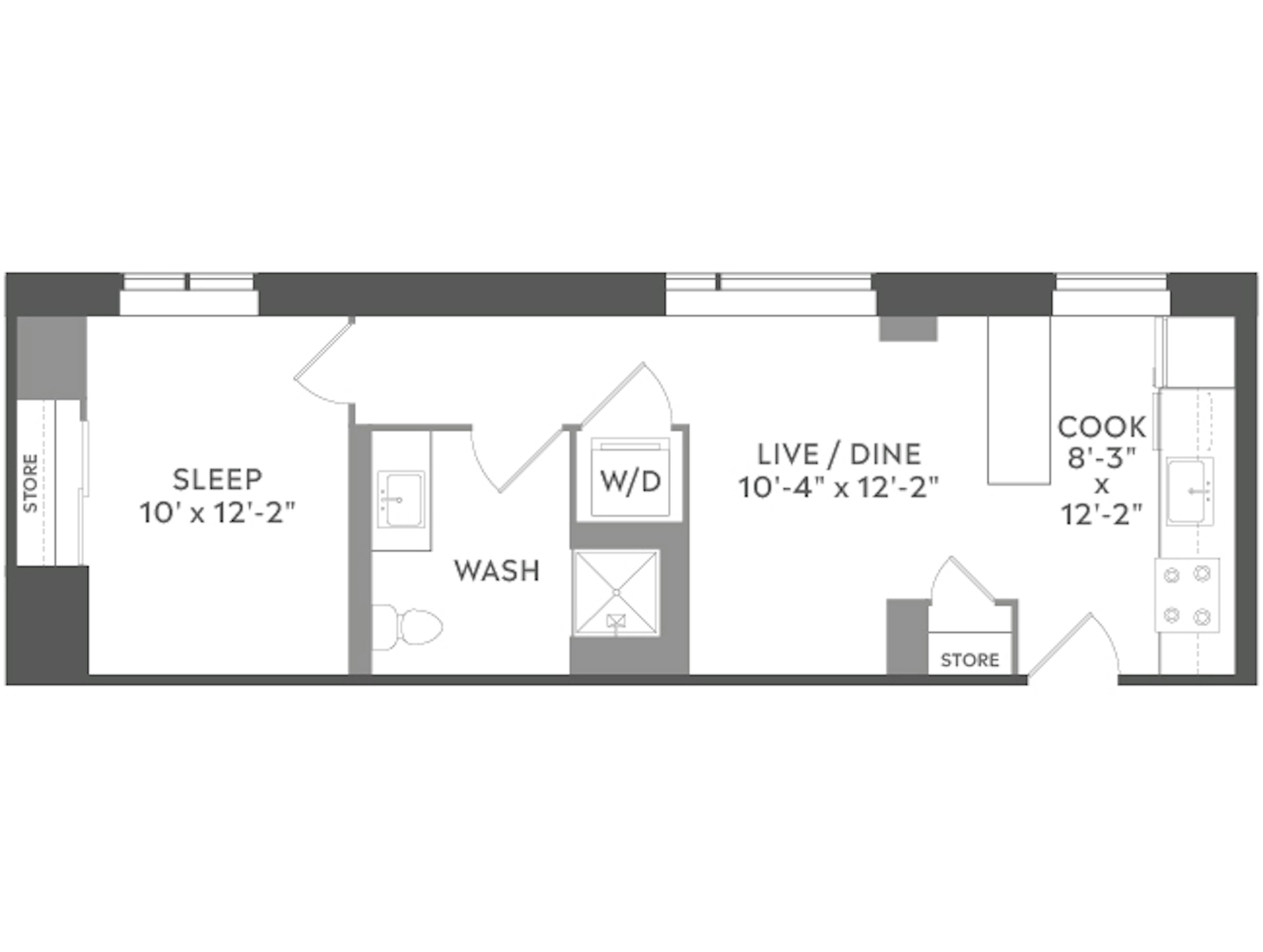 A2b floor plan, 1 Bedroom, 1 Bathroom at AMLI West Loop apartments