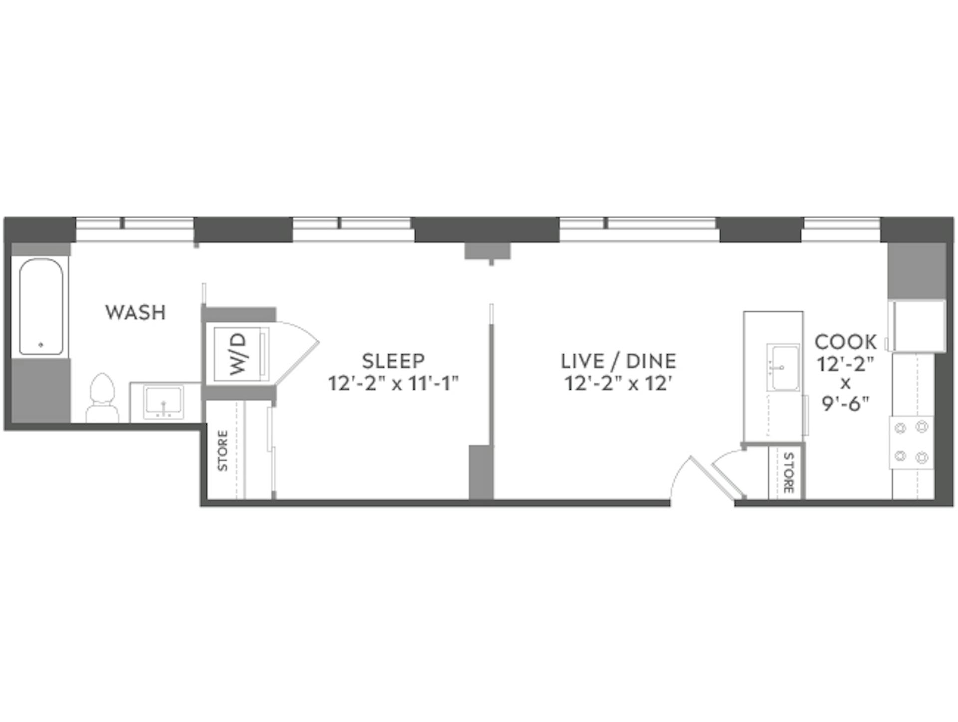 A2a floor plan, 1 Bedroom, 1 Bathroom at AMLI West Loop apartments