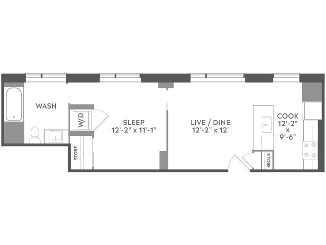 A2a floor plan, 1 Bedroom, 1 Bathroom at AMLI West Loop apartments