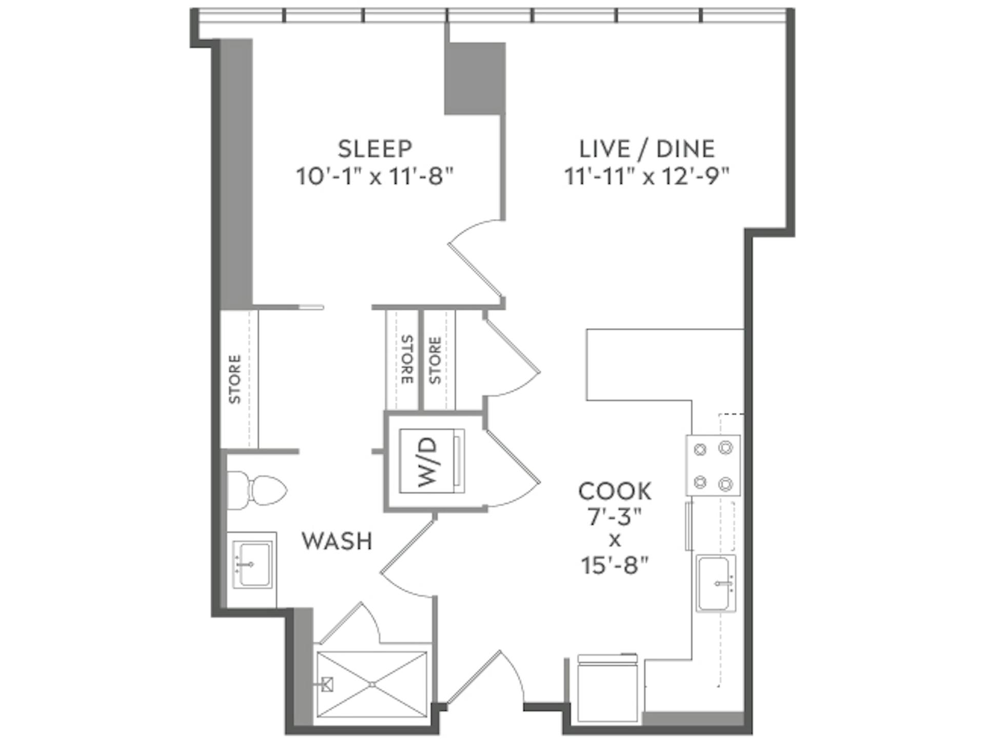 A2d floor plan, 1 Bedroom, 1 Bathroom at AMLI West Loop apartments