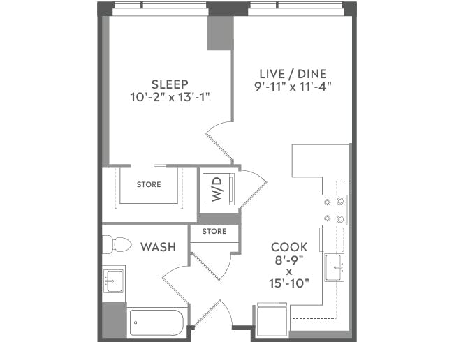 A2c floor plan, 1 Bedroom, 1 Bathroom at AMLI West Loop apartments